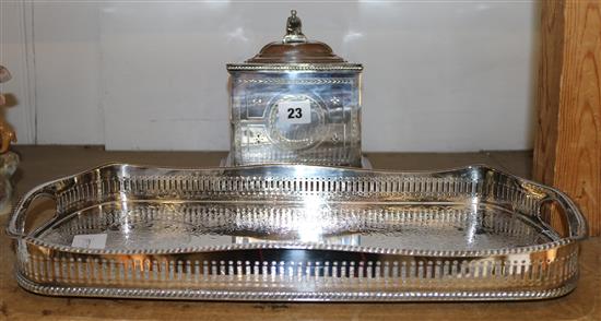 A plated biscuit box and a tray